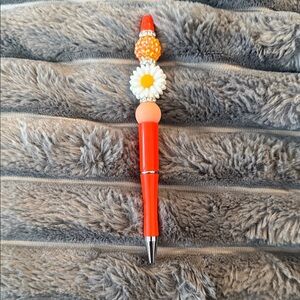 Bright Orange Floral Beaded Pen